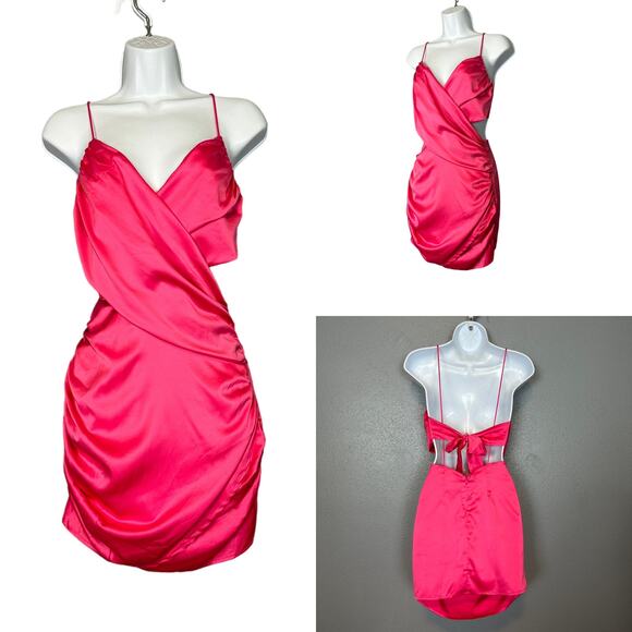 Revolve Pink Satin Wrap Mini Dress XXS Coquette More to Come Denise $80 NEW - Picture 8 of 9